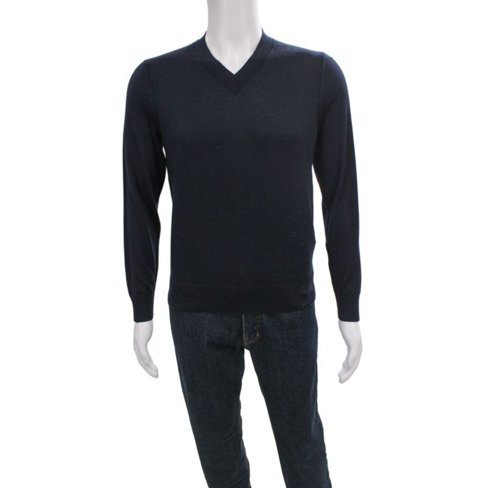 Dunhill Mens Pullover V Neck Wool Blue Long Sleeve Size S